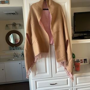 J. Crew Tan and Dusty Pink Reversible Fringe Wrap